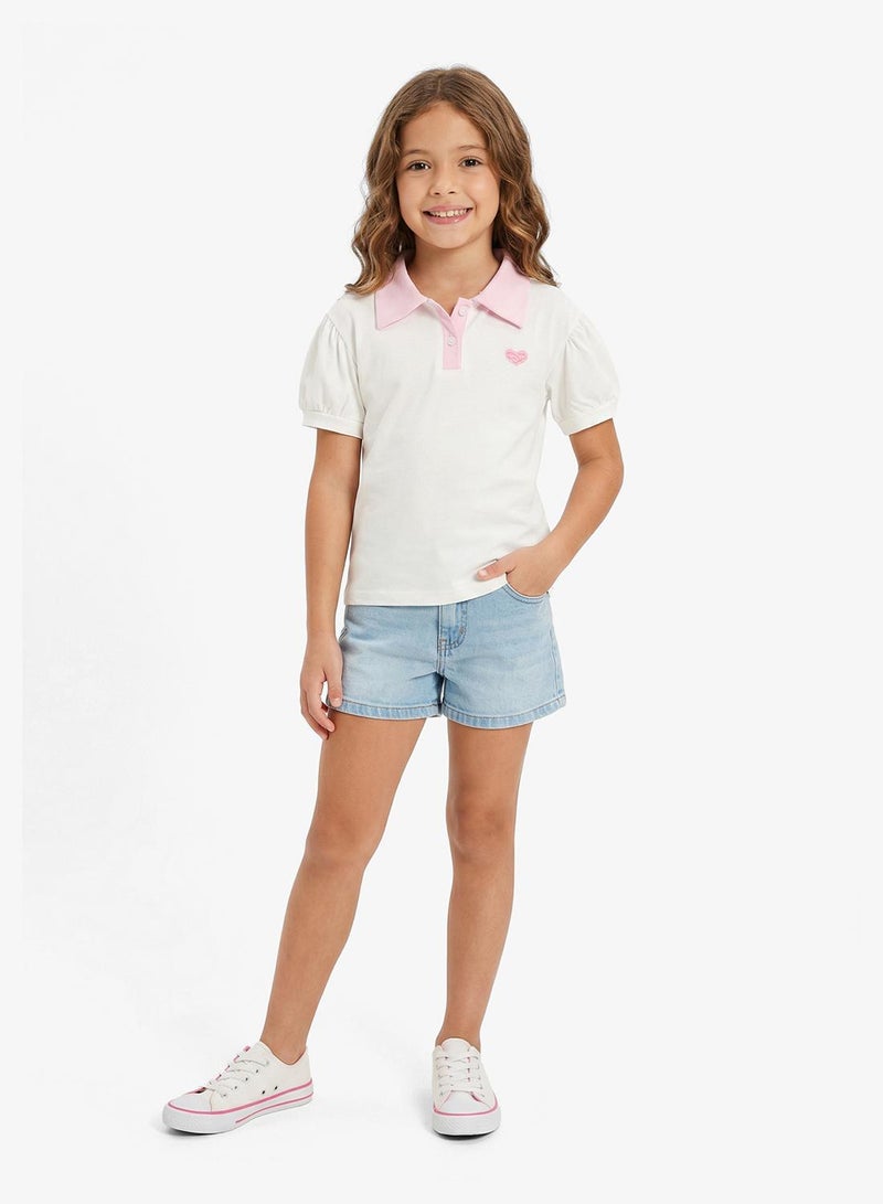 Pinata Heart Print White Cotton Polo Tshirt - Image 1