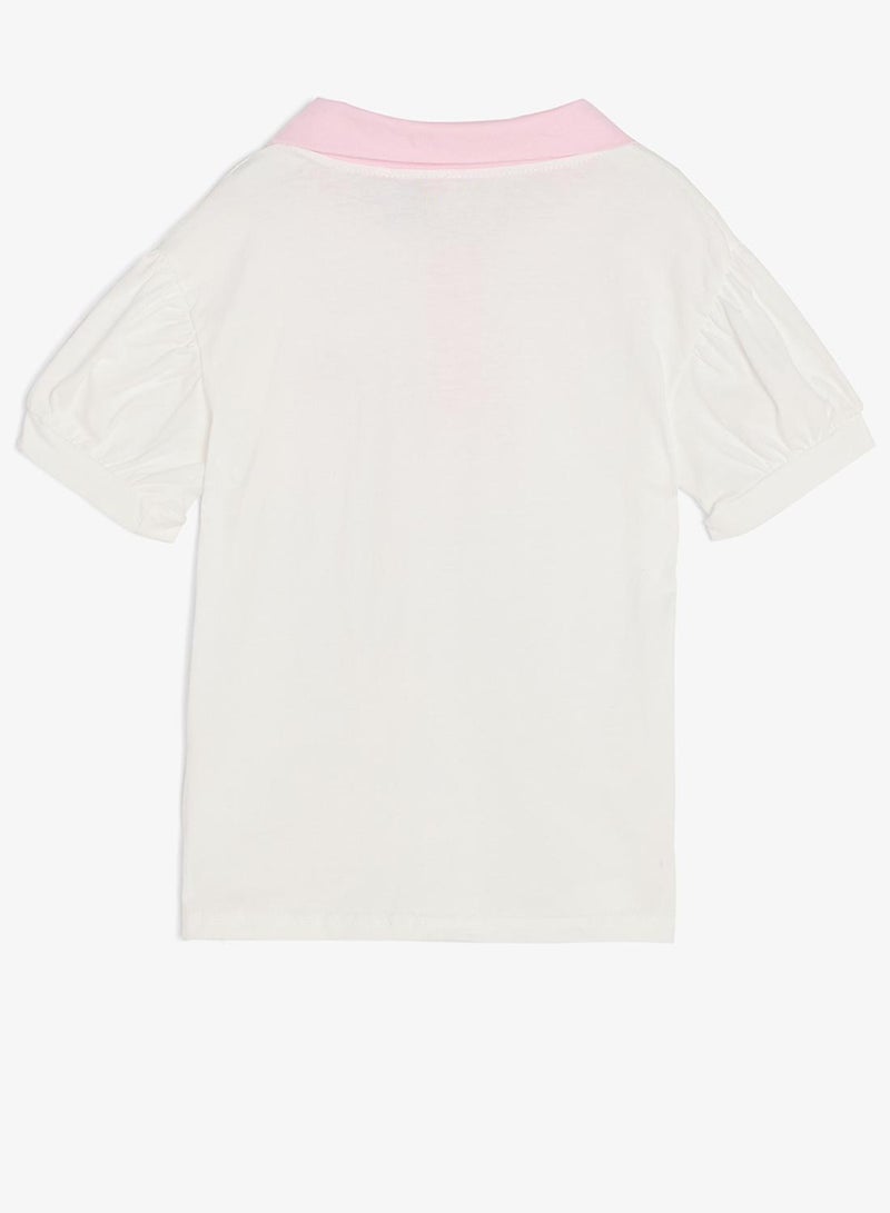 Pinata Heart Print White Cotton Polo Tshirt - Image 3