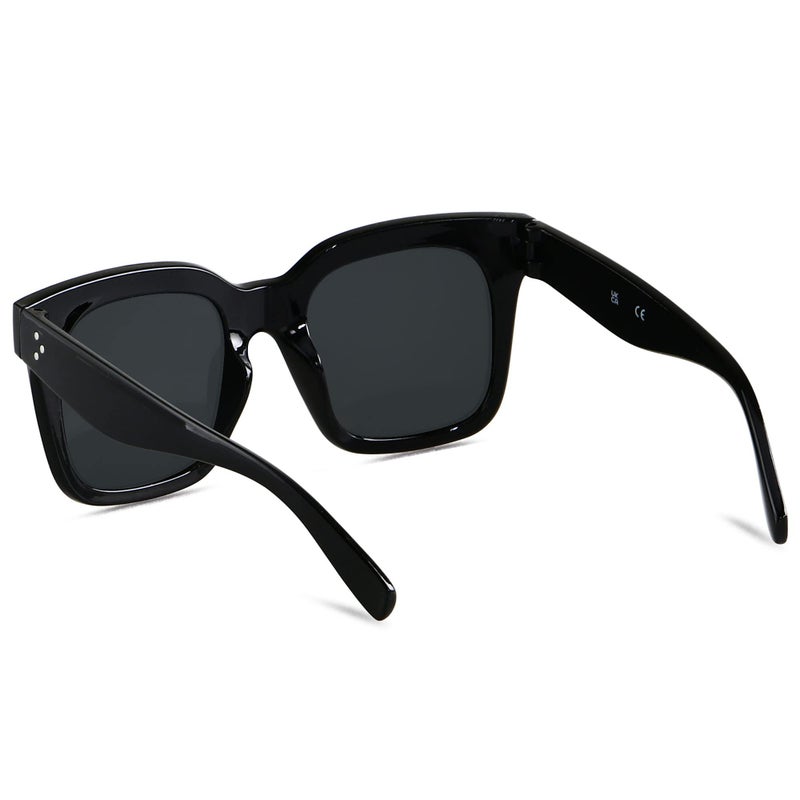 ANDWOOD Oversized Sunglasses for Women Big Large Square Wide Frame Shades Retro Trendy Fashion UV Protection 2 Pack Black Brown Sun glasses - Image 2