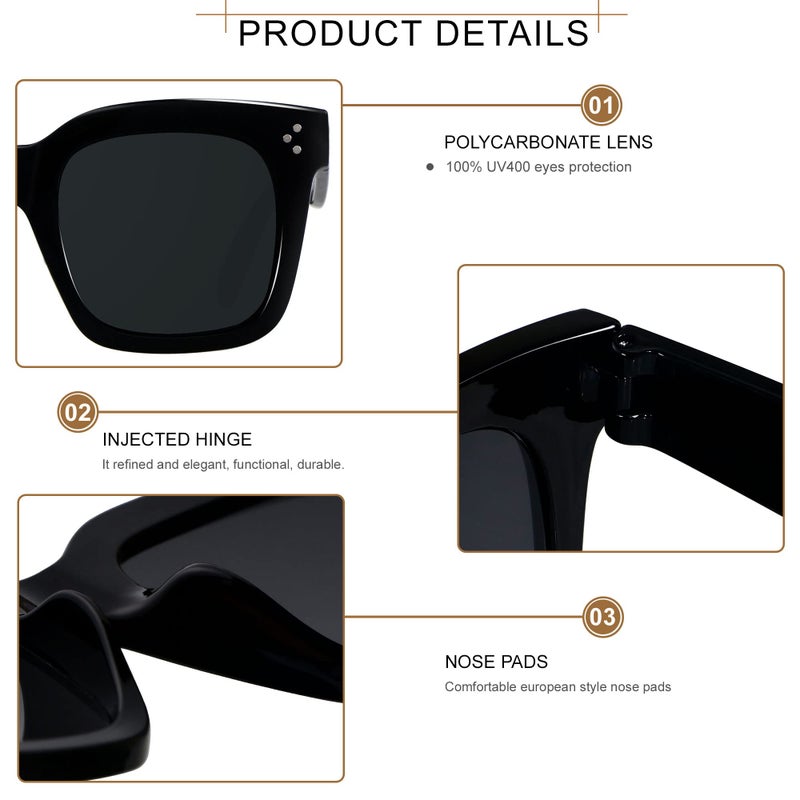 ANDWOOD Oversized Sunglasses for Women Big Large Square Wide Frame Shades Retro Trendy Fashion UV Protection 2 Pack Black Brown Sun glasses - Image 3