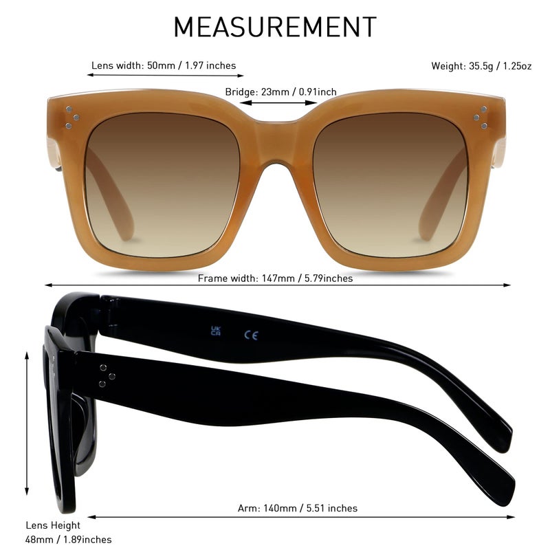 ANDWOOD Oversized Sunglasses for Women Big Large Square Wide Frame Shades Retro Trendy Fashion UV Protection 2 Pack Black Brown Sun glasses - Image 4