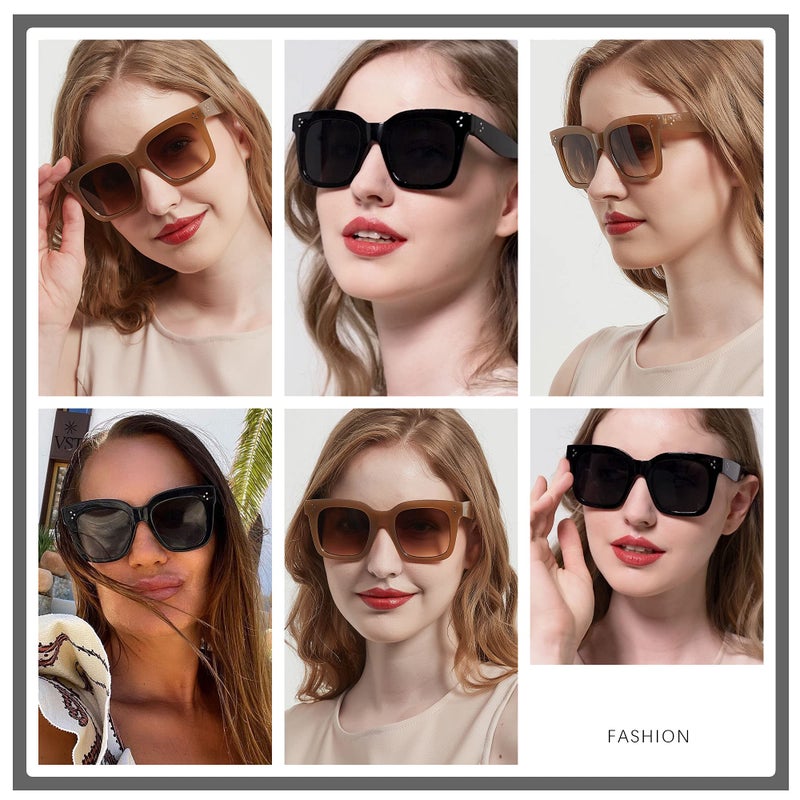 ANDWOOD Oversized Sunglasses for Women Big Large Square Wide Frame Shades Retro Trendy Fashion UV Protection 2 Pack Black Brown Sun glasses - Image 5