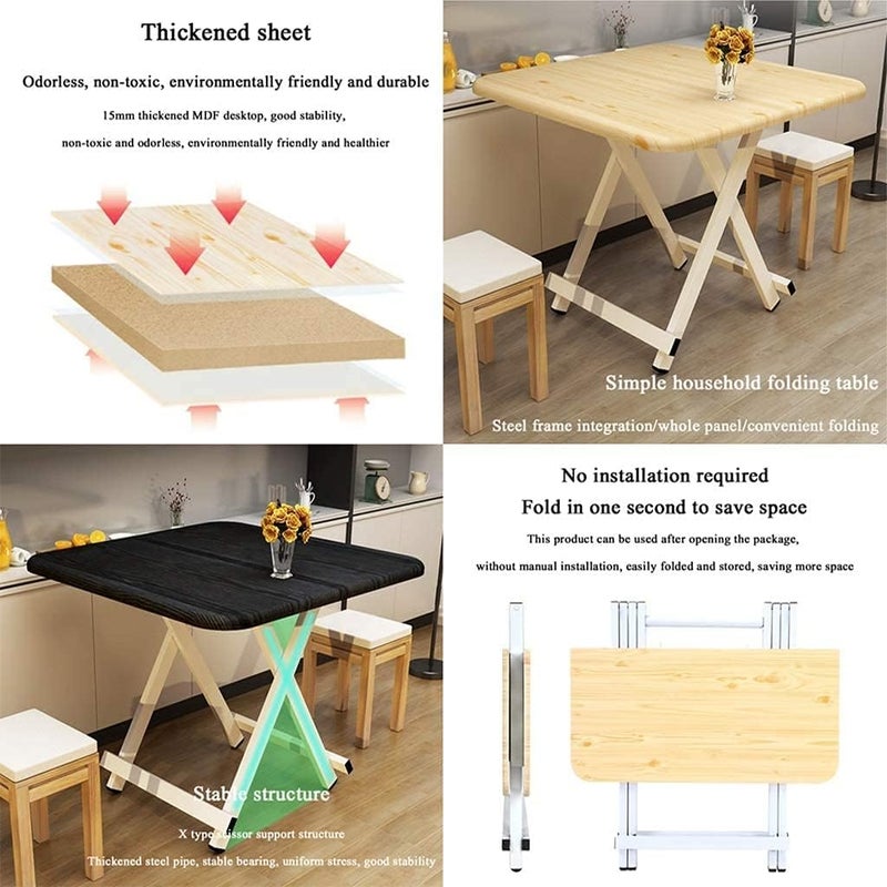 N.C Folding snack table, portable folding outdoor camping table, laptop table collapsible tabl for backyard bbq outdoor hiking garden picnic tables (wood grain - 60 * 60 * 55cm) - Image 4