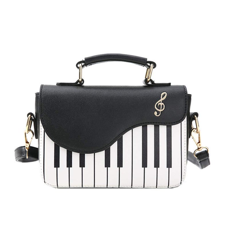 Eitonbu WILDFINDING Piano Music Notes PU Leather Shoulder Tote Bag Purse Crossbody Handbag for Women Girls (Black), 14cm - Image 1