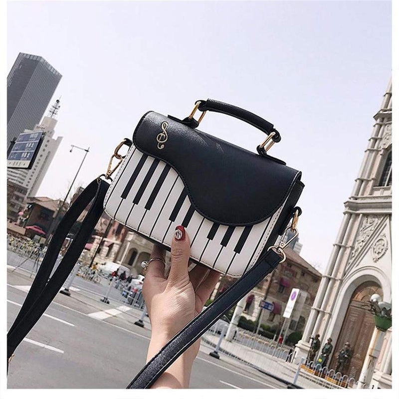 Eitonbu WILDFINDING Piano Music Notes PU Leather Shoulder Tote Bag Purse Crossbody Handbag for Women Girls (Black), 14cm - Image 2