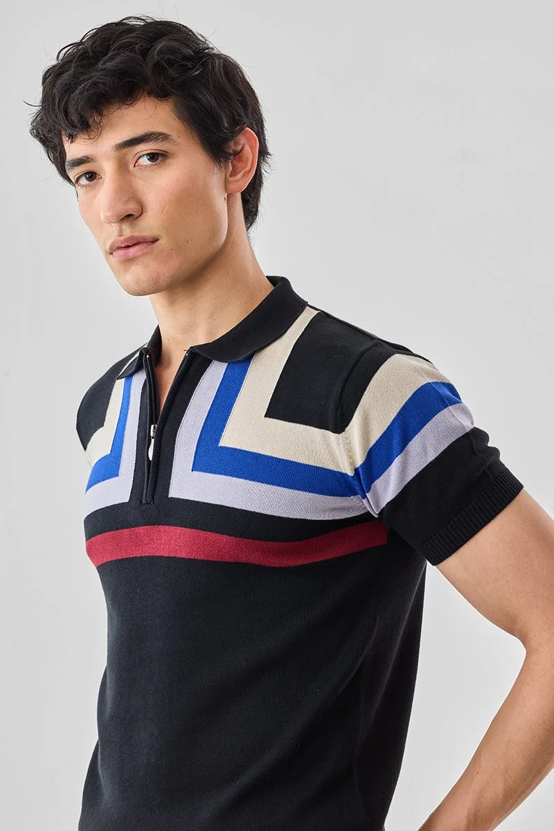 SNITCH Regular Fit 100% Cotton Zipper Polo T-Shirt