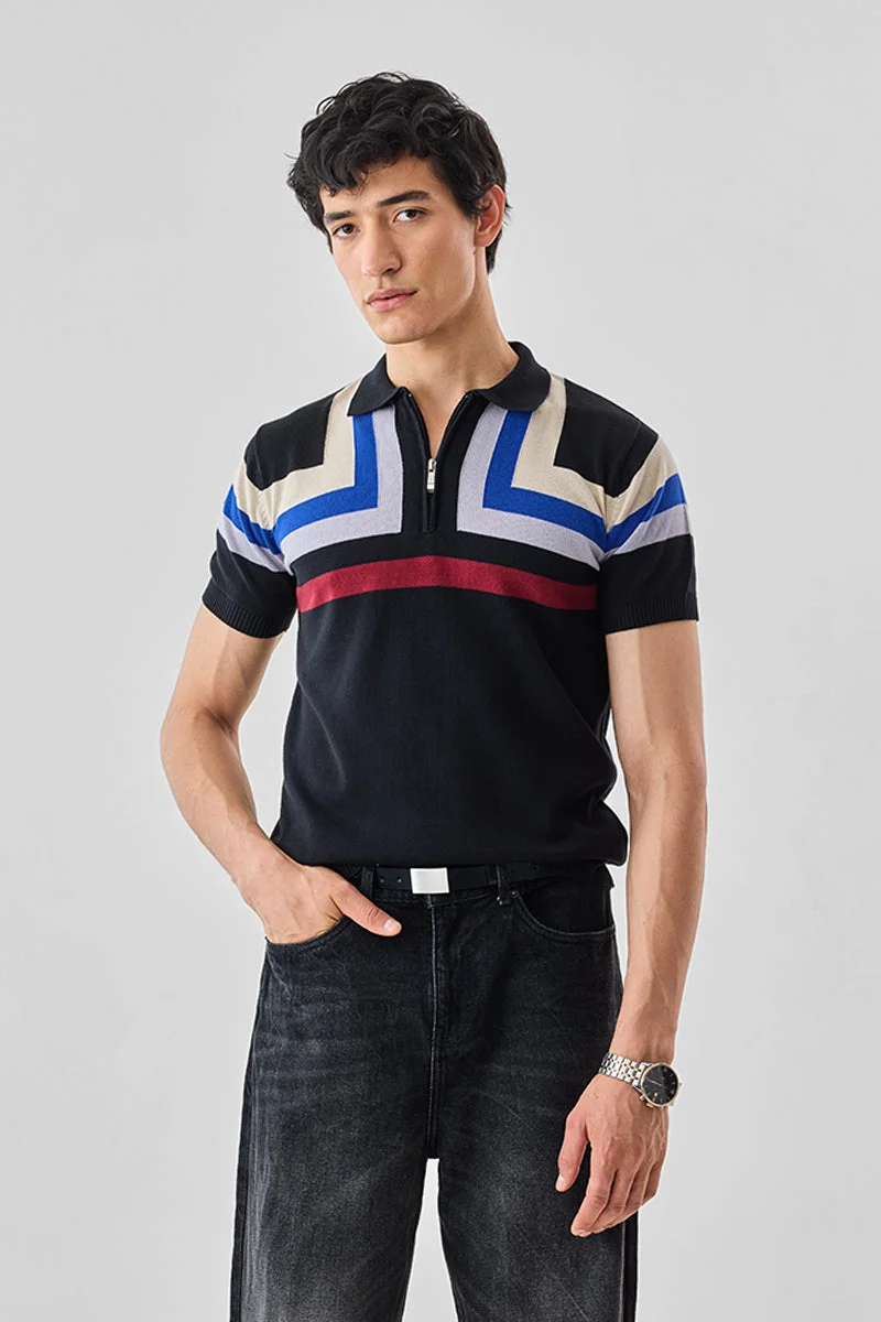 SNITCH Regular Fit 100% Cotton Zipper Polo T-Shirt