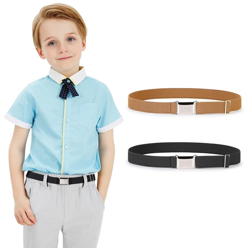Aakarit 2 Pack Adjustable Belt for Kids, Stretchy Kids for Boys Girls, Adjustable Waist, Elastic Silver Buckle Child Toddler | Black & Brown Set - Image 1