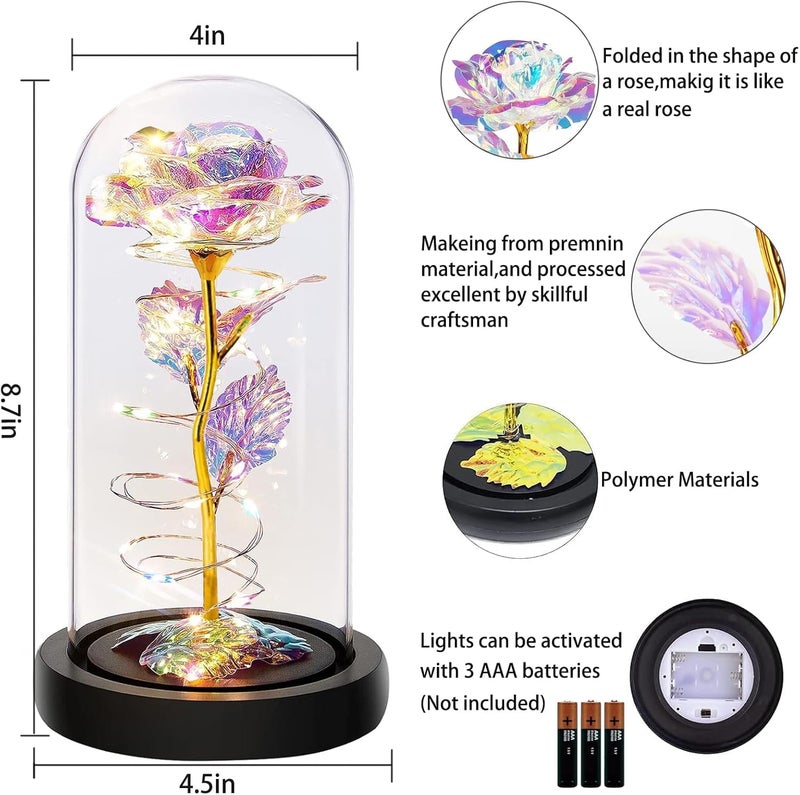 GKDARED Artificial Tulips in Crystal Box Forever Rose Galaxy Glass Rose Flower with Led Light Great Gift Ideas for Valentines Day Mothers Day Birthday Anniversary DRose Flower - Image 2