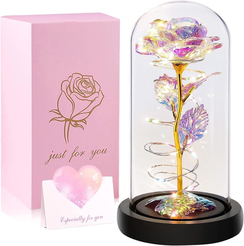 GKDARED Artificial Tulips in Crystal Box Forever Rose Galaxy Glass Rose Flower with Led Light Great Gift Ideas for Valentines Day Mothers Day Birthday Anniversary DRose Flower - Image 1