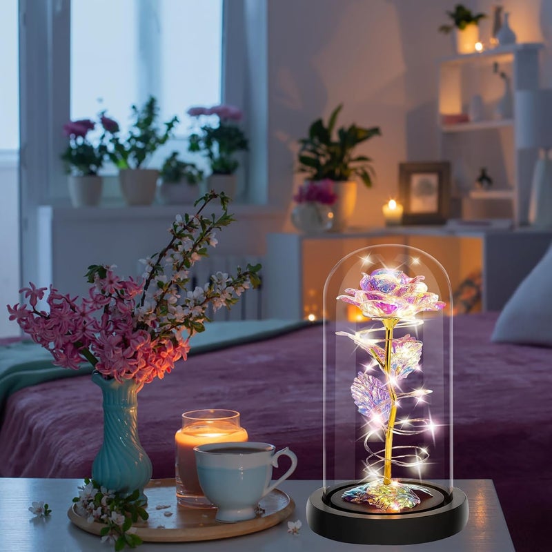 GKDARED Artificial Tulips in Crystal Box Forever Rose Galaxy Glass Rose Flower with Led Light Great Gift Ideas for Valentines Day Mothers Day Birthday Anniversary DRose Flower - Image 5