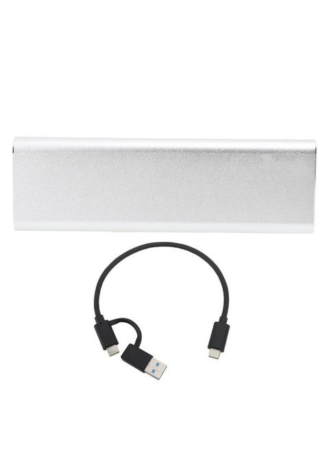 M.2 Nvme PCIE/NGFF SATA SSD Enclosure Dual Protocol SSD Enclosure Type-C USB3.1 Gen2 Portable Aluminum Alloy Hard Drive Enclosure Silver Hard Drive Enclosure with A/CC Dual-Head Cable