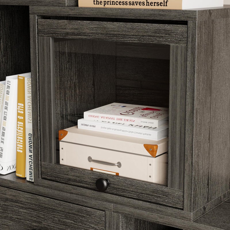 FUSUNBAO Magic DIY Cube Storage Organizer Stackable Cubes for Home Books Clothes Toy-Modular Cubby Storage System-Office Cubical-Bookcase Closet(French Oak, Glass Door Cube) - Image 3