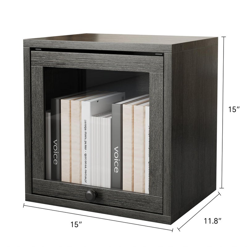 FUSUNBAO Magic DIY Cube Storage Organizer Stackable Cubes for Home Books Clothes Toy-Modular Cubby Storage System-Office Cubical-Bookcase Closet(French Oak, Glass Door Cube) - Image 2