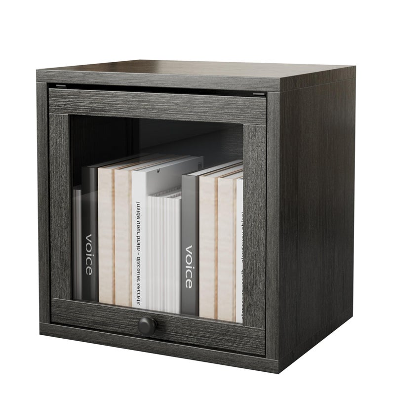 FUSUNBAO Magic DIY Cube Storage Organizer Stackable Cubes for Home Books Clothes Toy-Modular Cubby Storage System-Office Cubical-Bookcase Closet(French Oak, Glass Door Cube) - Image 1