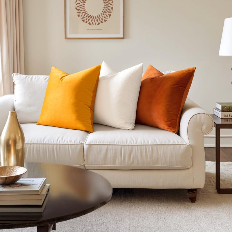 MIULEE Velvet Throw Pillow Covers 16x16 Inch, Pack of 2 - Orange, Soft Solid Decorative Pillow Covers Farmhouse Modern Home Decor for Couch Sofa Bedroom Living Room - Image 2