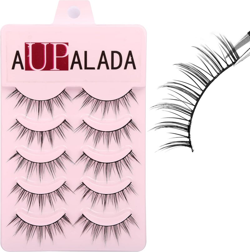 aupalada False Eyelashes Natural Look Lashes Wispy Manga Spiky Eye Lashes Fake Eyelashes Set,Tatti lashes,Strip lashes,Eyelash, Black, Pack Of 5 - Image 3
