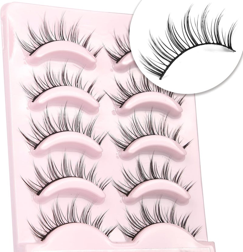 aupalada False Eyelashes Natural Look Lashes Wispy Manga Spiky Eye Lashes Fake Eyelashes Set,Tatti lashes,Strip lashes,Eyelash, Black, Pack Of 5 - Image 5