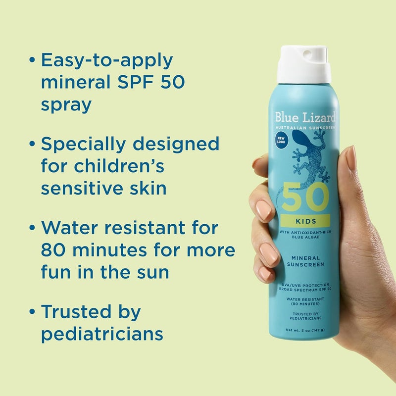 BLUE LIZARD Kids Mineral Sunscreen Spray SPF 50+, Brand, Broad-Spectrum UVA/UVB Protection, Water-Resistant, Zinc Oxide Formula, 5 fl oz - Image 2