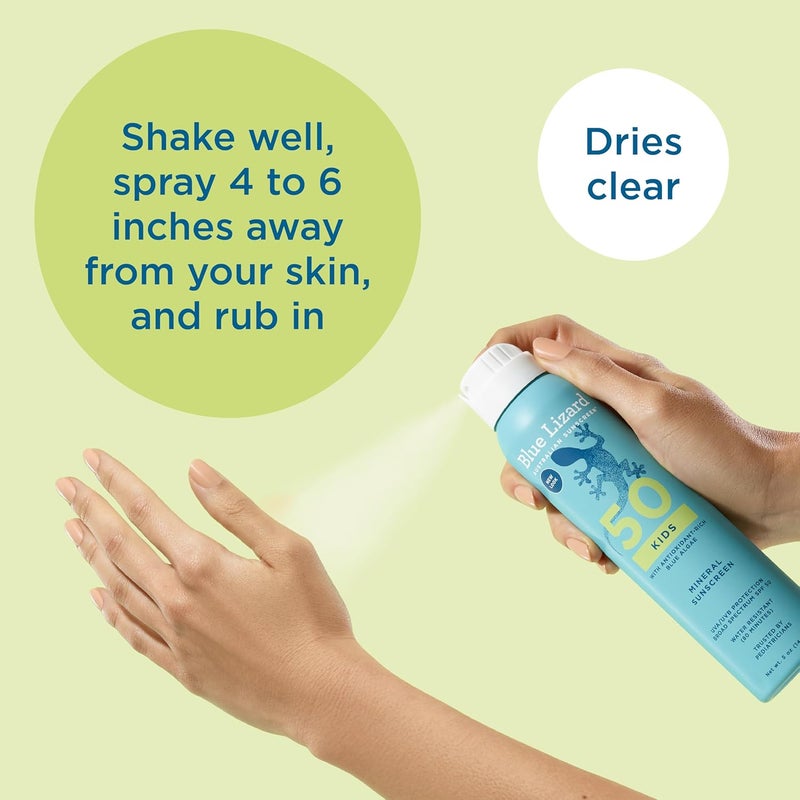 BLUE LIZARD Kids Mineral Sunscreen Spray SPF 50+, Brand, Broad-Spectrum UVA/UVB Protection, Water-Resistant, Zinc Oxide Formula, 5 fl oz - Image 5