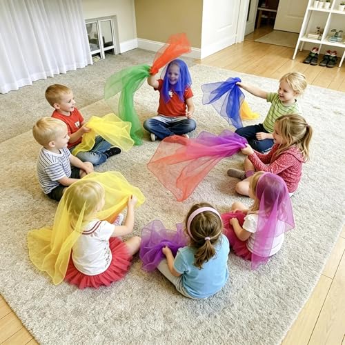 Colovis Square Dance Scarves 24 Pcs Juggling Scarf Props Magic Trick Silk Scarves Music Movement Scarf 12 Colors 24 by 24 Inches - Image 3