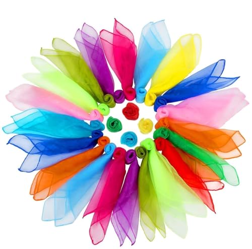 Colovis Square Dance Scarves 24 Pcs Juggling Scarf Props Magic Trick Silk Scarves Music Movement Scarf 12 Colors 24 by 24 Inches - Image 1