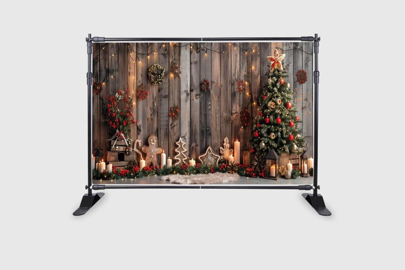 Backdropon Christmas Backdrop Christmas Tree with Gifts Lights Snowflake for Holiday Party Decoration Family Gathering Photoshoot Photographer Props Size 5Feet Height & 8Feet Width(5 * 8) - Image 2