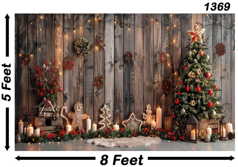 Backdropon Christmas Backdrop Christmas Tree with Gifts Lights Snowflake for Holiday Party Decoration Family Gathering Photoshoot Photographer Props Size 5Feet Height & 8Feet Width(5 * 8) - Image 3