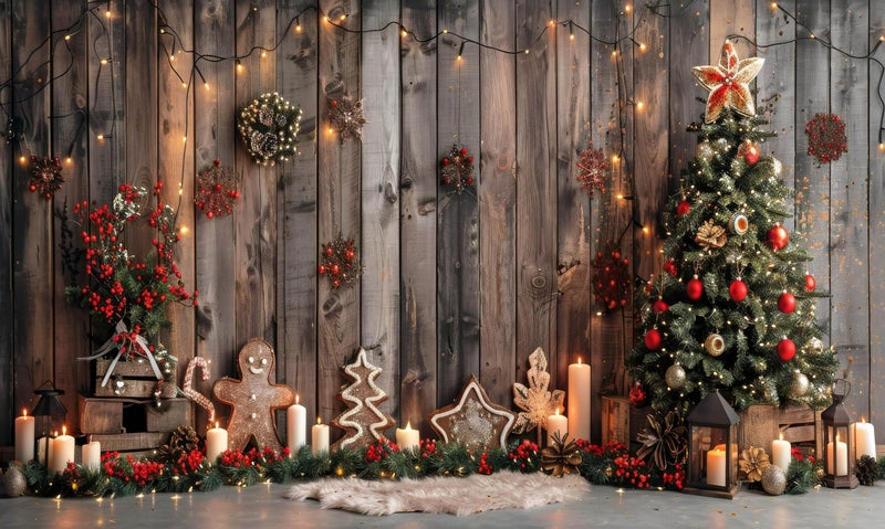 Backdropon Christmas Backdrop Christmas Tree with Gifts Lights Snowflake for Holiday Party Decoration Family Gathering Photoshoot Photographer Props Size 5Feet Height & 8Feet Width(5 * 8) - Image 1