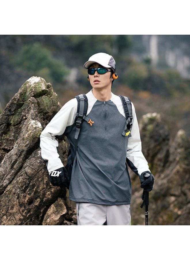 Izexx Fashion Brand Spring Urban Commuter Quick-drying Long-sleeved T-shirt Men's Moisture-wicking Collarless Stitching Couples Top - Image 3