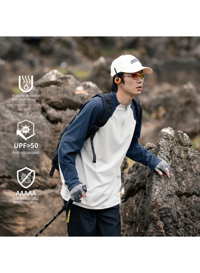 Izexx Fashion Brand Spring Urban Commuter Quick-drying Long-sleeved T-shirt Men's Moisture-wicking Collarless Stitching Couples Top - Image 2