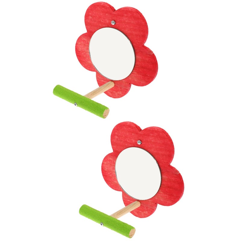 2pcs Bird Mirror Toy with Perch Stand Parrot Parakeet Mirror with Bird Perch Bird Cage Accessories - Image 1