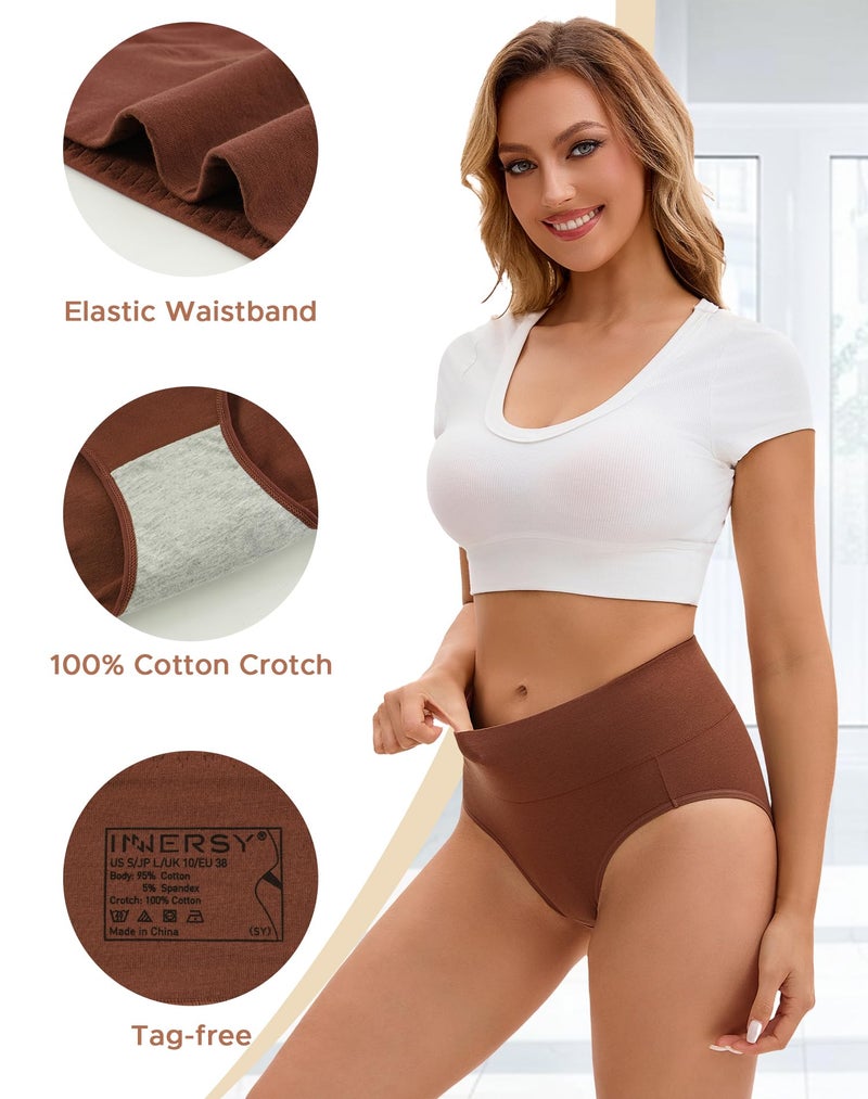INNERSY Women's Underwear Cotton Soft Underwear High Waisted Breathable Briefs 5 Pack(Large, Classic Vintage) - Image 3