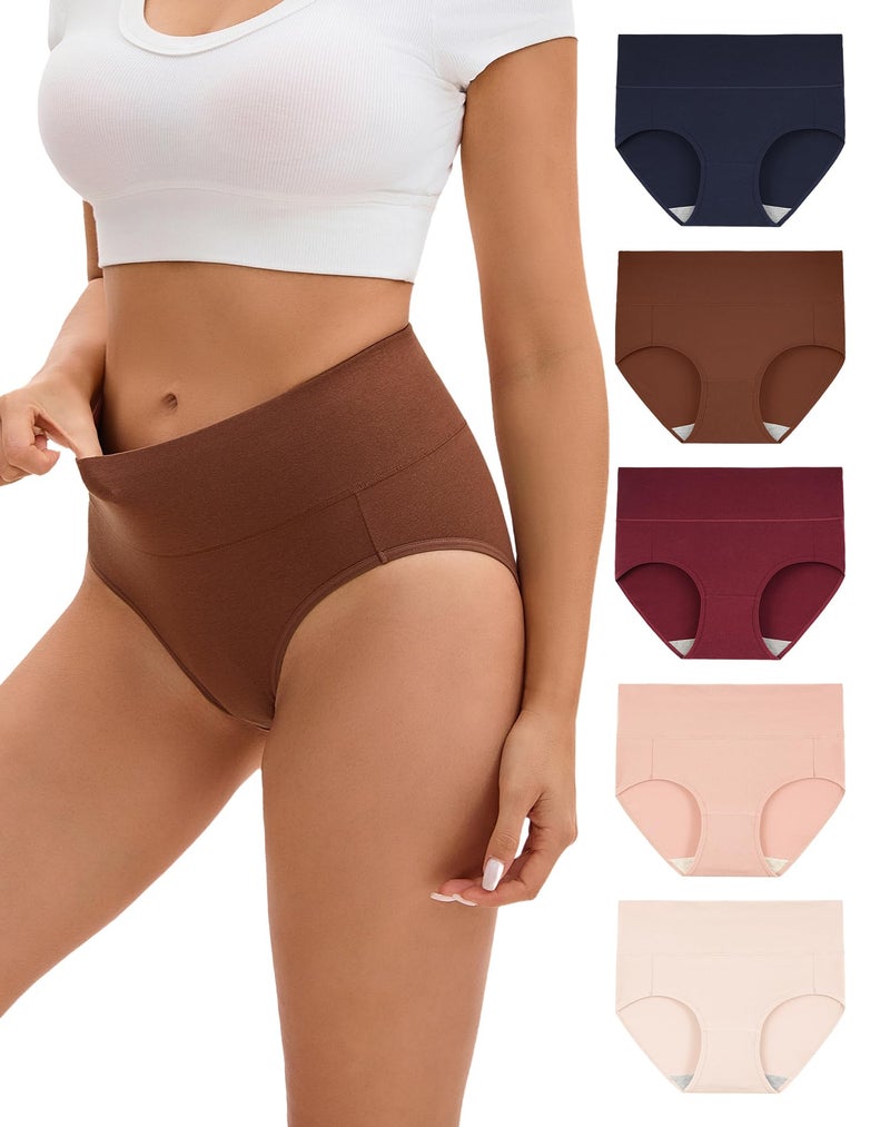 INNERSY Women's Underwear Cotton Soft Underwear High Waisted Breathable Briefs 5 Pack(Large, Classic Vintage) - Image 1