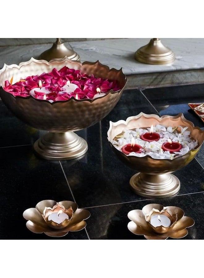 FUNTEREST Handcrafted Metal Decorative Bowl Diya Rangoli Bowls for Floating Flowers with T- Light Candles | Diwali Diya Bowl | Decorative Candle Holder for Navratri Puja (Bowl) - Image 5