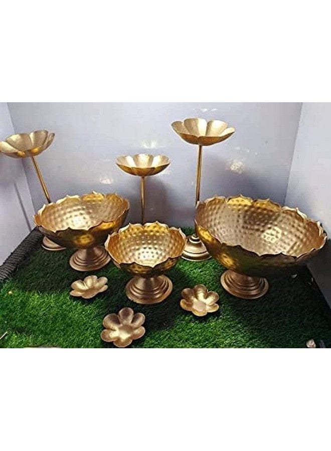FUNTEREST Handcrafted Metal Decorative Bowl Diya Rangoli Bowls for Floating Flowers with T- Light Candles | Diwali Diya Bowl | Decorative Candle Holder for Navratri Puja (Bowl) - Image 3