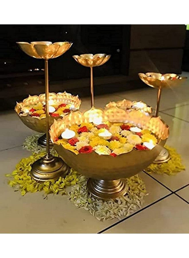 FUNTEREST Handcrafted Metal Decorative Bowl Diya Rangoli Bowls for Floating Flowers with T- Light Candles | Diwali Diya Bowl | Decorative Candle Holder for Navratri Puja (Bowl) - Image 1