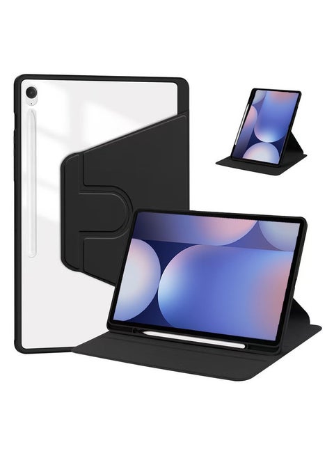 Case for Samsung Galaxy Tab S10 FE / S9 / S9 FE ，Tablet Protective Case  , Acrylic 360 ° Rotating Design, Automatic Wake-up/sleep, Soft Leather,Black