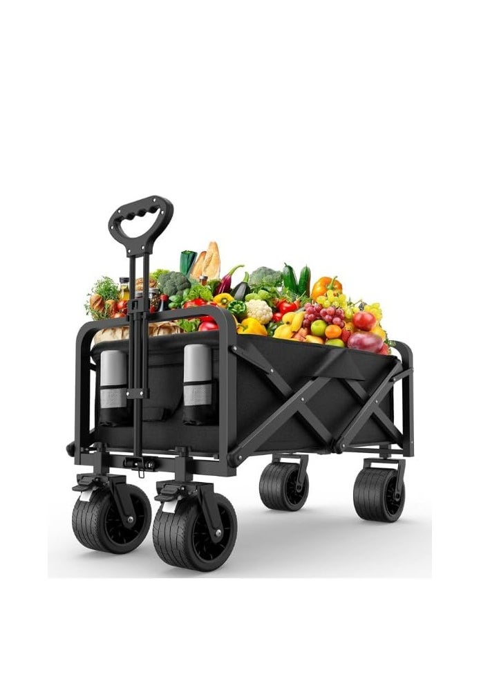 Piccasio 150 kg Collapsible Folding Wagon, Portable Large Heavy Duty Smart Trolley cart, Bearing Heavy Capacity Beach Garden Shopping Carts & Stroller Wagon, Utility Adjustable Handle (black)  - Image 1