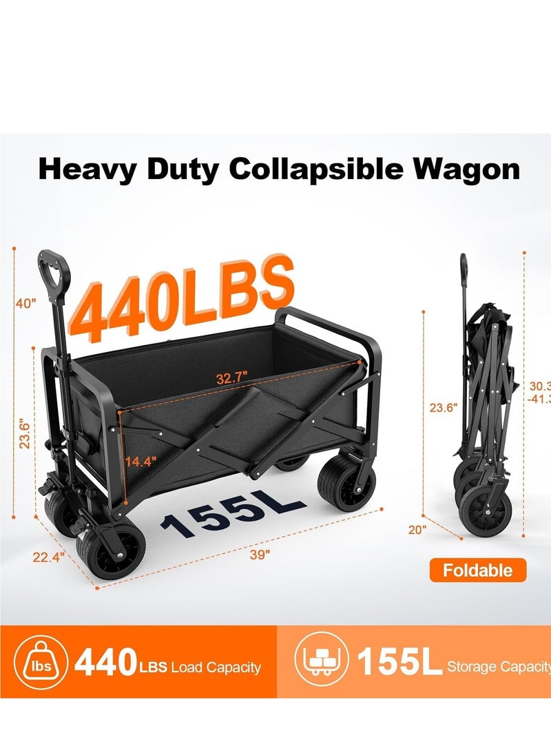 Piccasio 150 kg Collapsible Folding Wagon, Portable Large Heavy Duty Smart Trolley cart, Bearing Heavy Capacity Beach Garden Shopping Carts & Stroller Wagon, Utility Adjustable Handle (black)  - Image 2