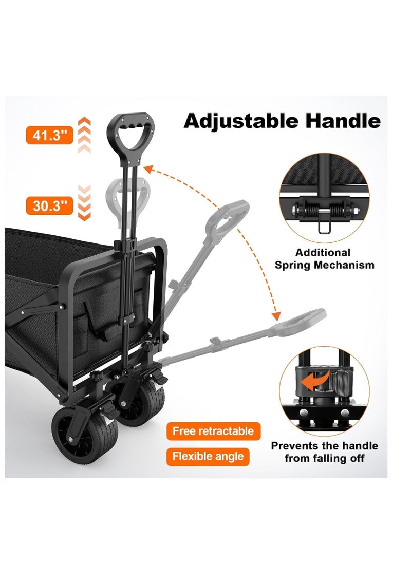 Piccasio 150 kg Collapsible Folding Wagon, Portable Large Heavy Duty Smart Trolley cart, Bearing Heavy Capacity Beach Garden Shopping Carts & Stroller Wagon, Utility Adjustable Handle (black)  - Image 4