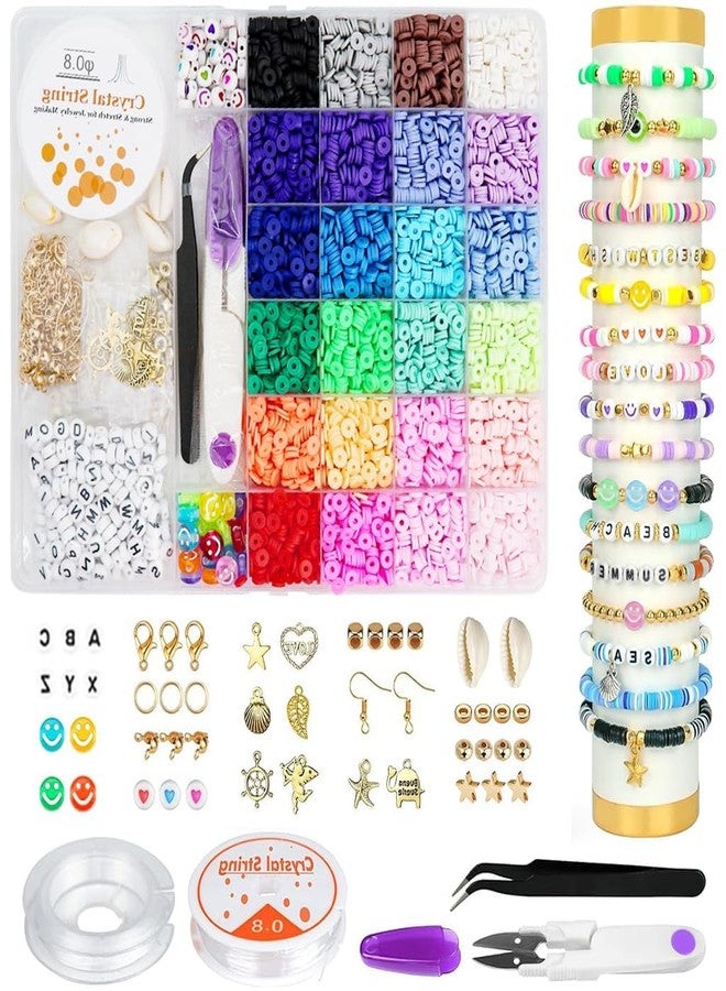 TREXEE DIY Beads for Bracelet Making Kit, 6000pcs+ 24-Color Set with Letter Beads, Heart Smile Face Gold Color, Charms, beads Kit For Jewellery Making Kit Tools for Jewelry DIY Crafts, Gift for Girls Women - Image 1