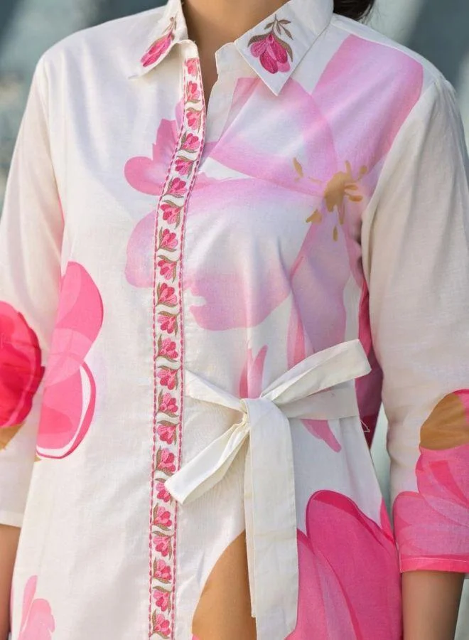 #Be Pink Floral Shirt-Style Kurta Set