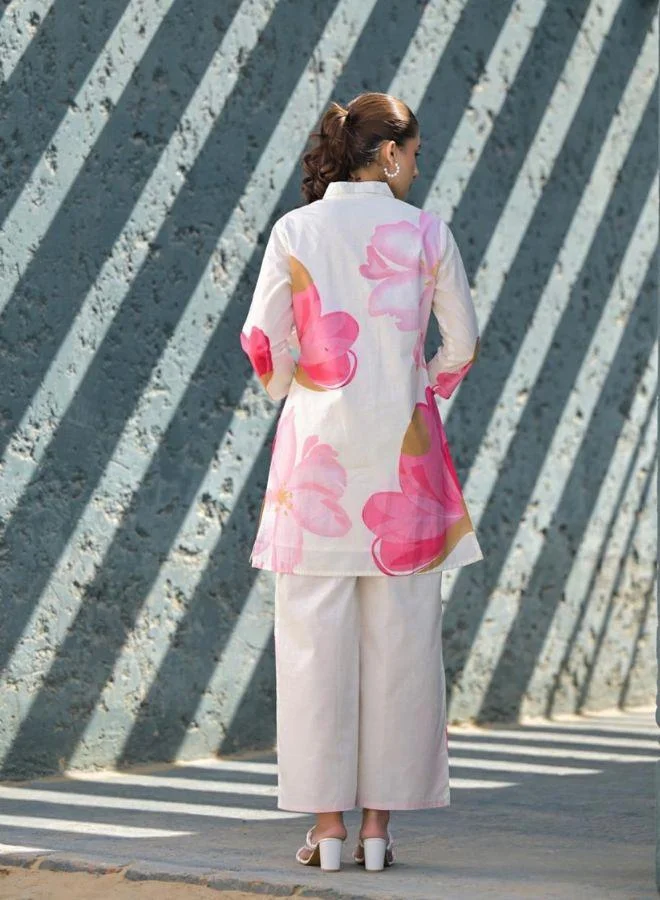#Be Pink Floral Shirt-Style Kurta Set
