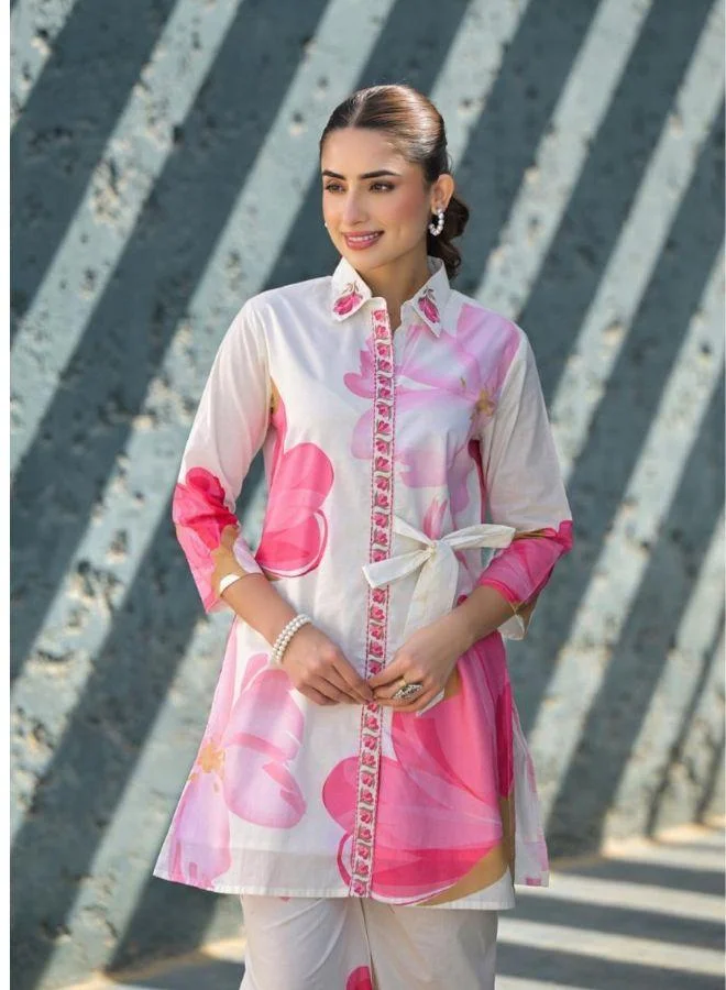 #Be Pink Floral Shirt-Style Kurta Set