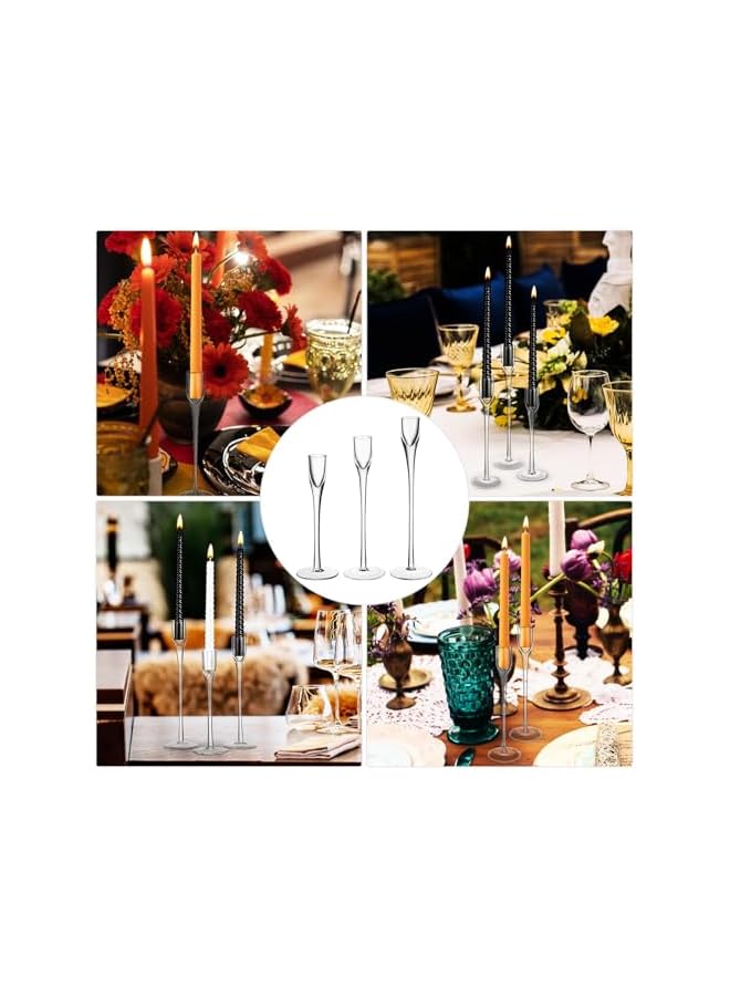 The Bros Elegant Clear Glass Candle Holders Set of 3, Tall Taper Holders for Weddings, Parties, and Festive Table Centerpieces - Image 3