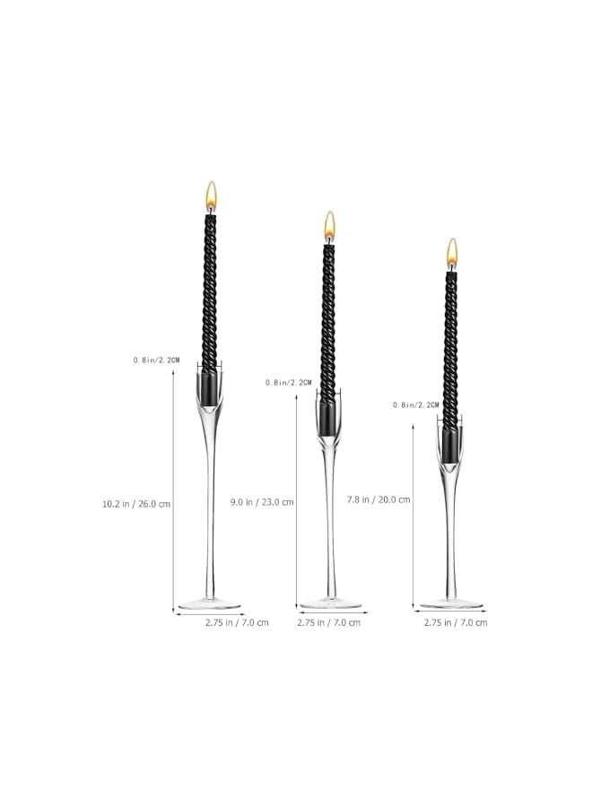 The Bros Elegant Clear Glass Candle Holders Set of 3, Tall Taper Holders for Weddings, Parties, and Festive Table Centerpieces - Image 2
