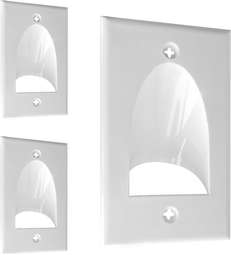 Best Mounts BestMounts - 3 Pack Inner Nose Behind Wall Cable Management TV Cord Hider for Wall Mounted TV - Single Gang Low Voltage Recessed Wall Plates Cable Pass Through for Wires, HDTV, HDMI (White) - Image 1