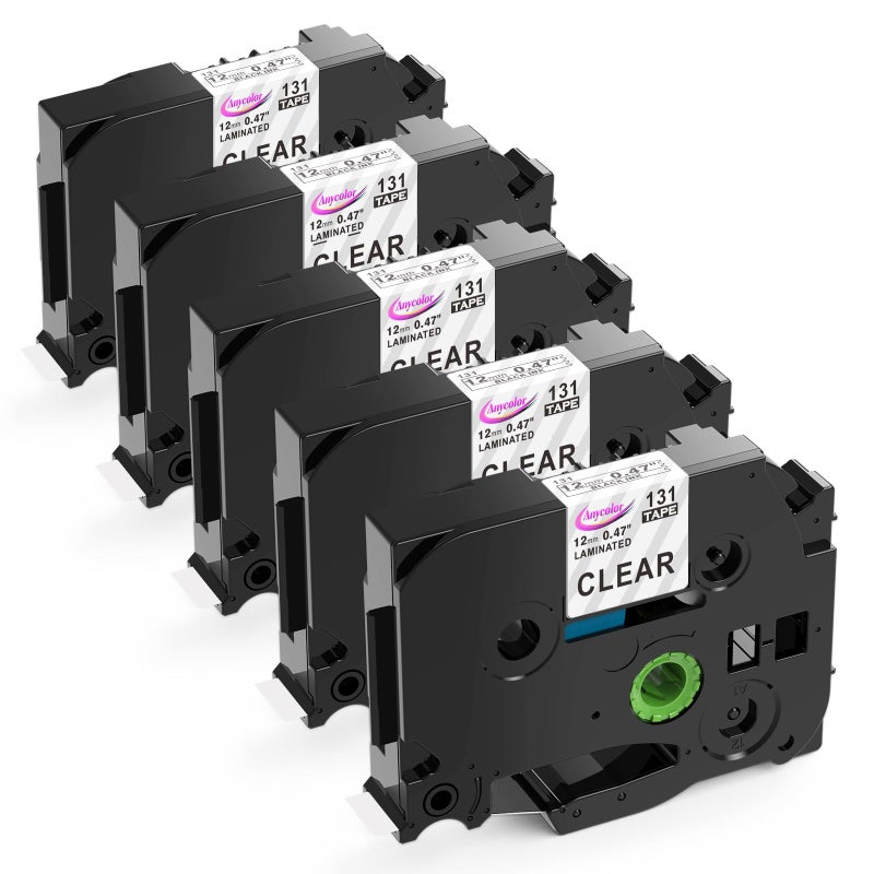 انيكولور Anycolor TZe-131 TZ Tape 12mm 0.47 شريط صانع ملصقات شفاف مصفح بديل لشريط Brother Ptouch TZe-131 TZ-131 يعمل مع P Touch PT-D210 PTH110 PTD220 PTD410 PTD400 D600 صانع ملصقات 5 عبوات - Image 1