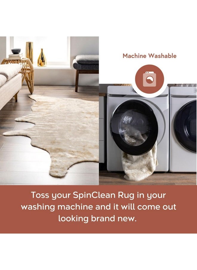 nuLOOM - Marcia Machine Washable Faux Cowhide Area Rug, Shaped 5X7, Off-White - Image 1